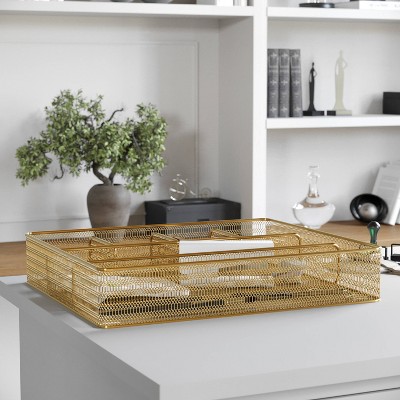 Martha Stewart Mesh Metal 6 Compartment Desk Drawer Organizer Gold: Office Organization & Gold Desk Supplies