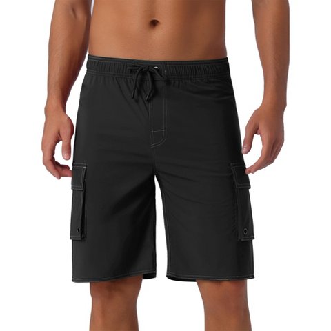 Мужские брюки INSPIRE CHIC Men's Drawstring Waist Solid Side Pockets Lining Cargo Swim Trunks 34 Black