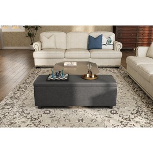 Storage Ottoman Bench, Ottoman Foot Rest, Mid-Century Modern, Stitching and Synthetic Leather, Dual Safety Hinges, End of Bed Bench for Bedroom - 1 of 4