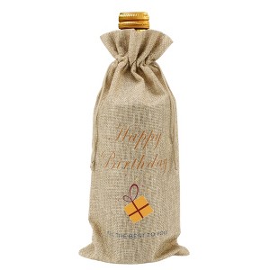Unique Bargains Gift Pattern Wine Bags with Drawstrings Khaki 1 Pc - 1 of 4