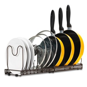 LunaLulinlk Pot Lid Organizer with 10 Adjustable Compartments, Expandable Metal Pots and Pans Organizer for Kitchen,Brown - 1 of 4