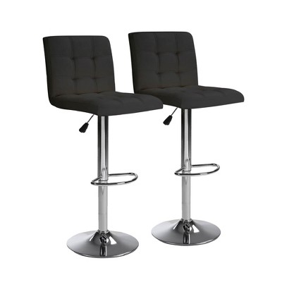 COMHOMA Bar Stools,  Modern PU Leather Swivel Adjustable Hydraulic Bar Stool Wide Base Square Counter Bar Stool Set of 2