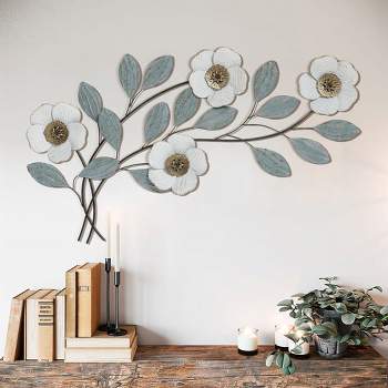 LuxenHome Magnolia Flowers Metal Wall Decor Multi-Color