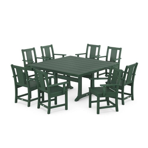 Polywood 9pc Prairie Square Farmhouse Outdoor Patio Dining Set With ...