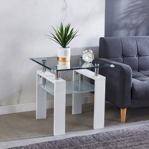 FONTOI End Table Clear Glass Top End Table Modern Metal Frame Square Accent Furniture for Living Room and Bedroom, White, 23.6"*23.6"*23.6" - 1 of 4