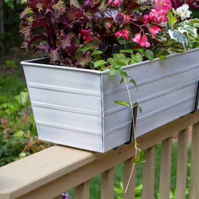 Large White Galvanized Steel Flower Box Planter with Brackets