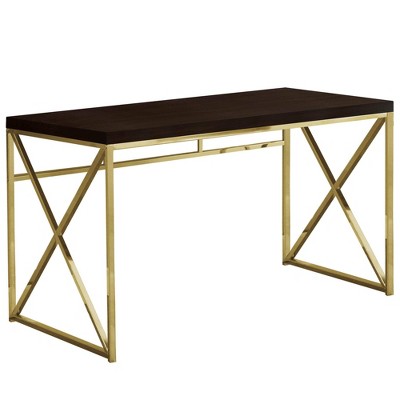 Monarch Specialties Computer Desk Home Office Laptop Work Metal Laminate Brown Gold Contemporary Modern