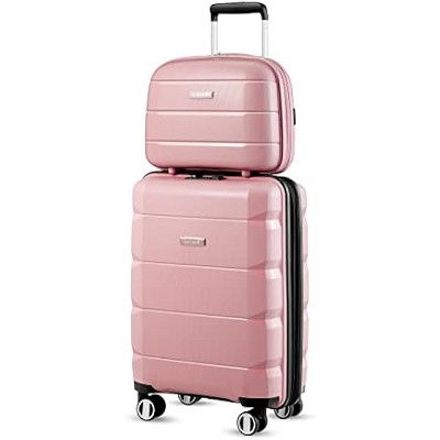 LUGGEX Carry on Luggage with Spinner Wheels, Expandable Lightweight Suitcase 2 Piece Set(14/20), Pink