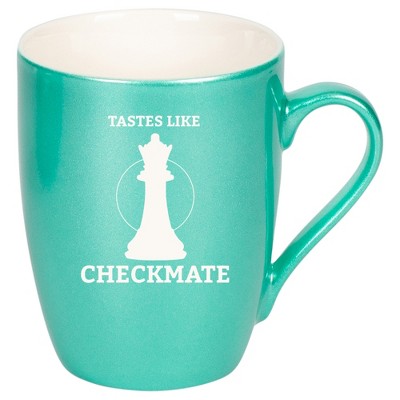 100 North Queen Chess Piece 10 Ounce Seafoam Metallic Finish, Comfortably Fits Your Hands, New Bone China Coffee Tea Cup Mug, Tastes Like Checkmate