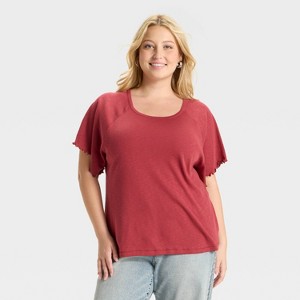 Women's Flutter Short Sleeve Knit T-Shirt - Ava & Viv™ - 1 of 3