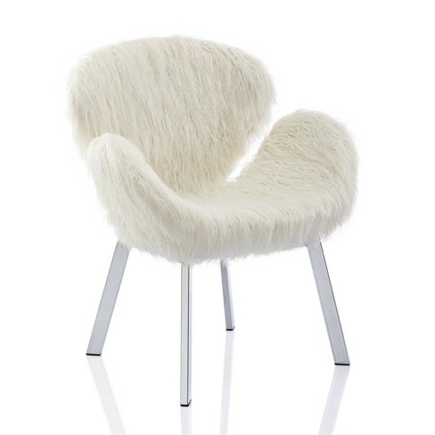 Estelle Accent Chair With Faux Fur And Chrome Legs White