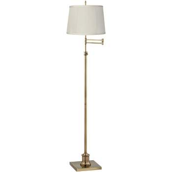 360 Lighting Swing Arm Floor Lamp Adjustable Height 70" Tall Antique Brass Beige Fabric Drum Shade for Living Room Reading Bedroom Office