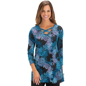 Collections Etc Paisley Lattice V-neck Tunic - 1 of 4