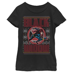 Girl's Marvel Ugly Christmas Black Widow Snow T-Shirt - 1 of 3