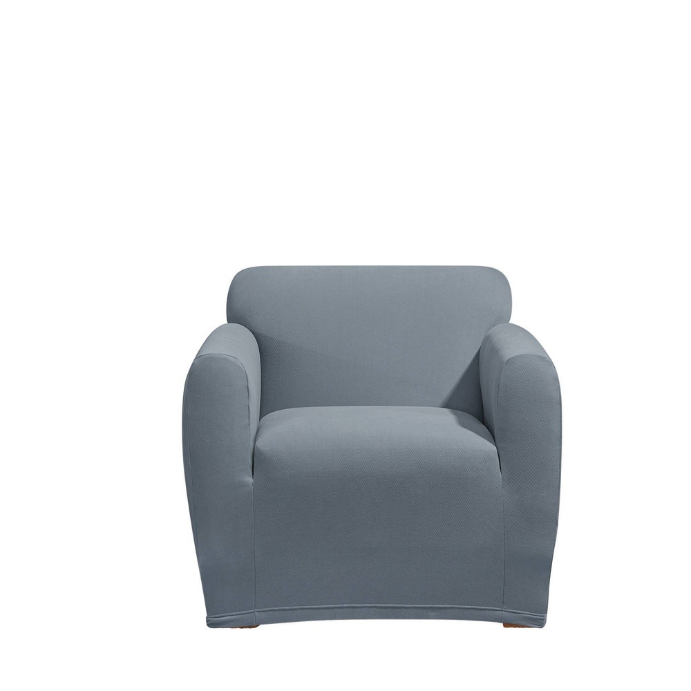 Photos - Furniture Cover Stretch Knit Chair Slipcover Blue - Sure Fit: Elastic-Fit Bottom, Polyester & Spandex, Indoor Use