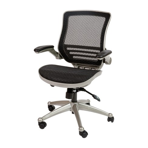 Flash Furniture Mid-Back Transparent Black Mesh Executive Swivel Chair with Melrose Gold Frame and Flip-Up Arms