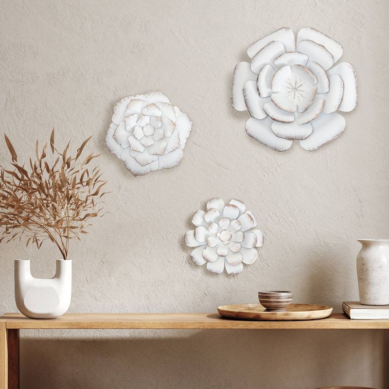 Brewster (Set of 3) Lani White Flowers Metal Wall Arts, 3 of 7