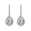 Guili Sterling Silver Rhodium Plated Clear Pear and Round Cubic Zirconia Halo Linear Drop Earrings, a Radiant and Elegant Flowing Silhouette - 3 of 3