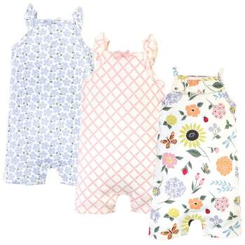 Touched by Nature Baby Girl Organic Cotton Rompers 3pk, Flutter Garden