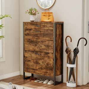 KTMBDW Rustic Shoe Cabinet with Flip Drawers, Narrow Shoe Cabinet with Metal Legs & Handles for Entryway, Hallway, Organizer - 1 of 4