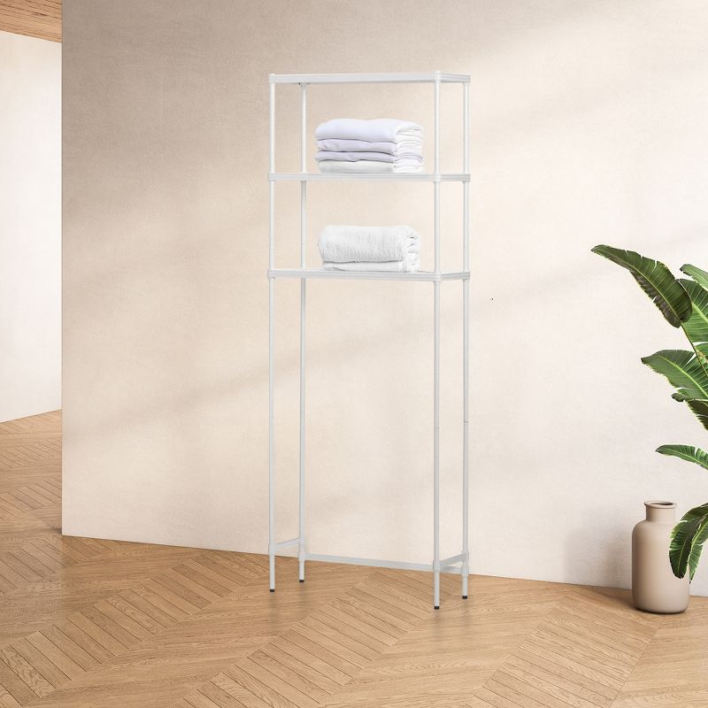 Design Ideas MeshWorks 3 Tier Full Size Metal Tower Bathroom Storage Shelving Unit Rack for Over the Toilet Organization, 26" x 10" x 72", White, 2 of 7