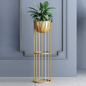 Angel Sar 23.6 Inch Gold Plant Pot, Modern Metal Planter with Stand for Indoor Plants, Living Room Decor, Minimalist Flower Pot - 1 of 4
