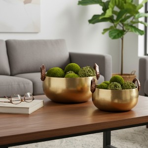 Decorative Metal Bowl with Handles for Coffee Table Decor - Centerpiece Table Decorations and Home Decor Accents - Set of 2, 9", 8", Gold & Metallic - 1 of 4
