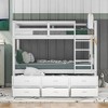Twin Over Twin Wood Bunk Bed with Trundle and Storage Drawers, Convertible Captain Bed, Slatted Design, White, Solid Wood Frame - 2 of 4