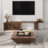 POVISON Modern Wood Extendable TV Stand, Minimalist Slatted Entertainment Center, Cabinet with Removable Shelves, 78.74”，Walnut - 4 of 4
