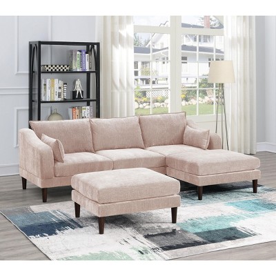 NicBex Couches for Living Room Contemporary 5pcs Modular Sectional Sofa Set L-Shaped Upholstered Sofa Couch 1 Arm Chairs Armless Chair Ottomans, Pink