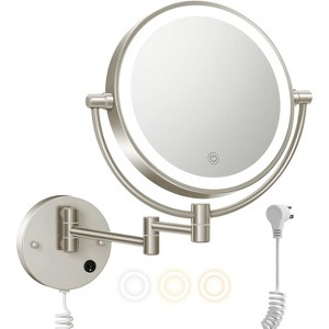 FASCINATE  Wall Mounted Makeup Mirror with 1X/10X Magnification,Super Large,2- Sided,3 Color Dimmable Lights, 360° Swivel, Extendable Plug - 1 of 4
