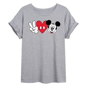 Women's - Disney - Peace Love Mickey Oversized Graphic T-Shirt - 1 of 4