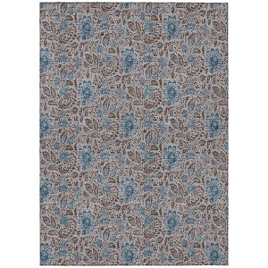 Brown And Blue Floral Washable Indoor Outdoor Area Rug - 1 of 4