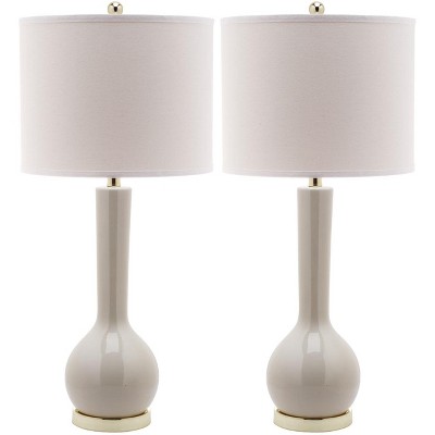Light Grey Ceramic Long Neck Table Lamp Set with White Cotton Shade