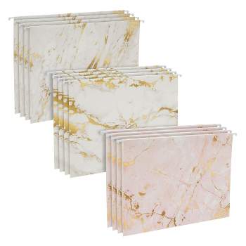 Paper Junkie 12 Pack Decorative Hanging File Folders with 1/5 Tab, Gold Foil Marble Design, Pink and White, 11.75 x 9 In