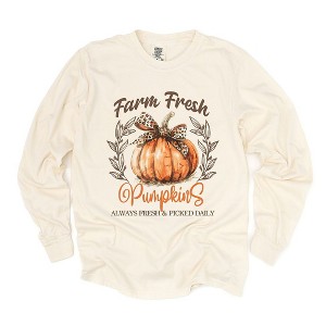 Simply Sage Market Women's Coquette Farm Fresh Pumpkin Long Sleeve Garment Dyed Tee - 1 of 4