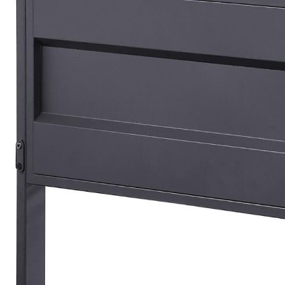 Gunmetal Full Size Metal Bed with Wood Headboard and Drawer