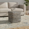 HomeRoots 18" Beige and Blue Cotton And Jute Striped Pouf Ottoman - 2 of 4