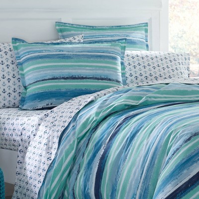 Full Blue Cotton Reversible Nautical Comforter Set