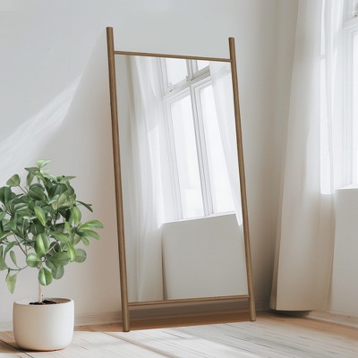 Wooakway Solid Wood Full Length Mirror Accent Wall Mirror Novelty Cheval Mirror Black/Brown/Walnut/Natural Wood