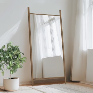 Wooakway Solid Wood Full Length Mirror Accent Wall Mirror Novelty Cheval Mirror Black/Brown/Walnut/Natural Wood - 1 of 4
