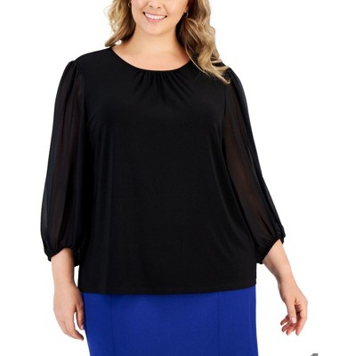 Kasper Womens Mesh Sleeve Tunic Blouse