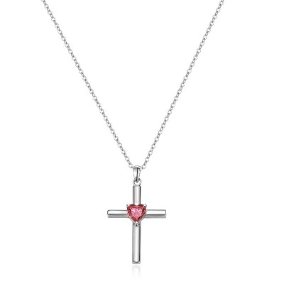 Molenia Birthstone Cross Necklace for Women: 925 Sterling Silver Heart Necklace Dainty Jewelry Anniversary Christmas Birthday Gift for Her Wife Lover