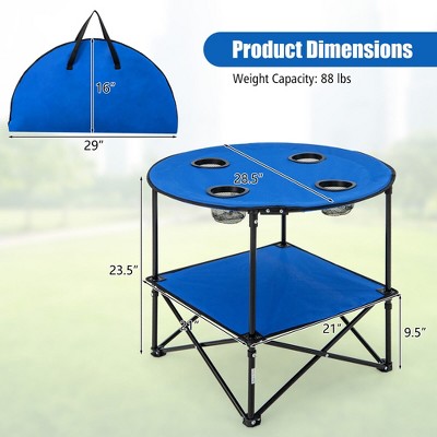 Blue and Black 2-Tier Foldable Camping Table with Carrying Bag