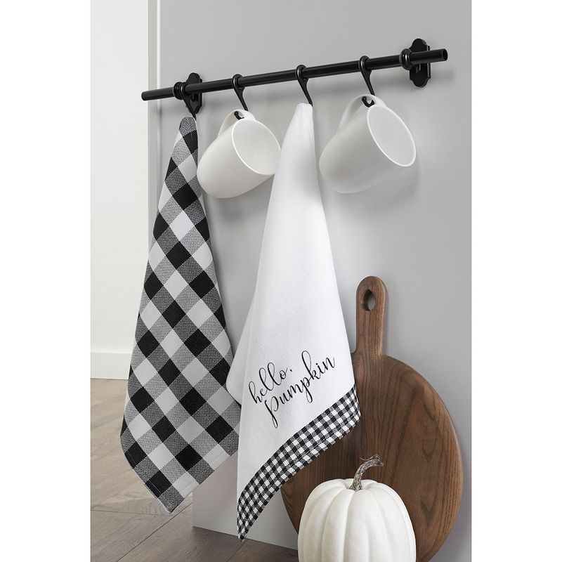 Hello Pumpkin and Check Kitchen Towel Set of 2 - 18" x 28" - Black/White - Elrene Home Fashions, 2 of 4