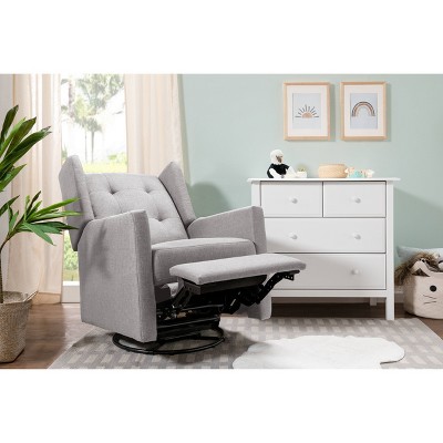 Misty Grey Swivel Recliner with Wood Base