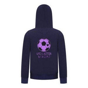 Everyday Kids Sports Collection Life-Is-Better-With-Goals Soccer Girls Zip Up Hoodie – Purple Heart Ball Graphic Sweatshirt - 1 of 4