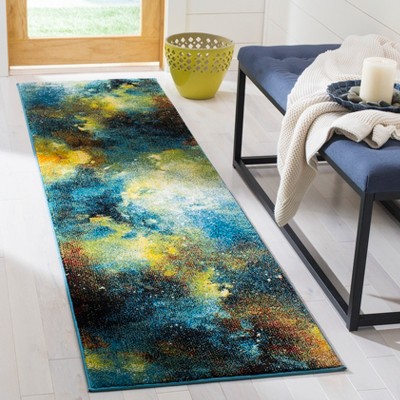 Galaxy Blue and Multicolor Synthetic Runner Rug, 2'3" x 6'