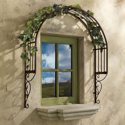 Chocolate Brown Metal Arched Garden Window Trellis