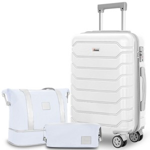 Romswi 3 Piece Luggage Set Carry-On 20 inch Suitcase Duffel Bag Toiletary Bag Travel Lightweight Hardside Luggage TSA Lock Cup Holder 360 Wheels White - 1 of 4